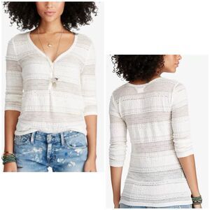 Ralph Lauren Denim & Supply Top Beige Henley Stretch Lace Size XL